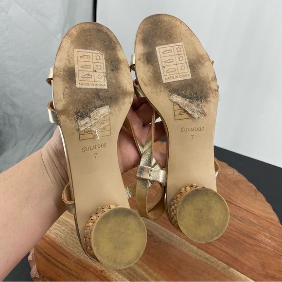 Soludos Lucie Wicker Block Heel Strappy Sandals gold Sz 7 - Picture 6 of 9